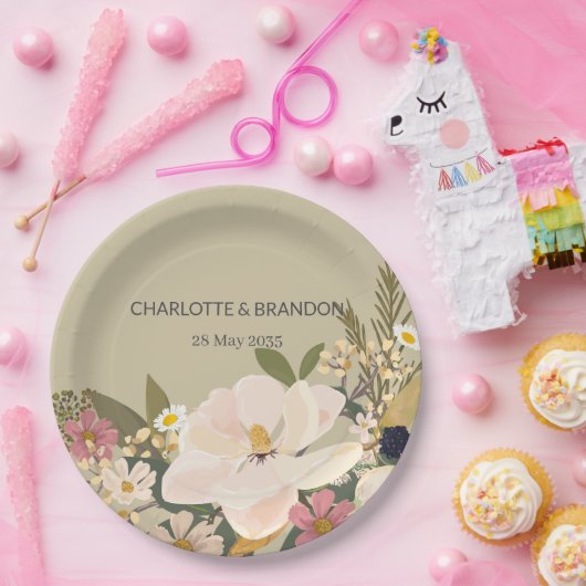 Magnolia Bloemen Boeket Huwelijksfeest Papieren Bordje (Feest)