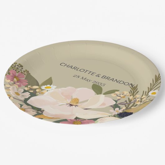 Magnolia Bloemen Boeket Huwelijksfeest Papieren Bordje (Gekanteld)