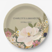Magnolia Bloemen Boeket Huwelijksfeest Papieren Bordje (Voorkant)