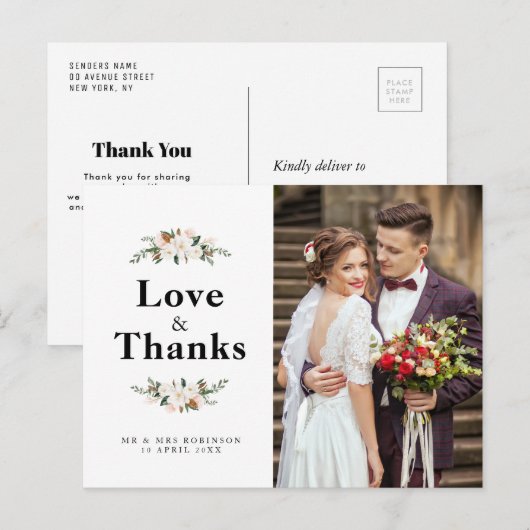 Magnolia Bloemen bruiloft Dank u fotokaart Briefkaart (Voorkant / Achterkant)