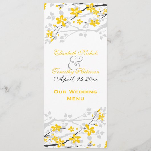 Magnolia bloemen geel, grijs bruiloft Menu kaart (Voorkant)