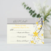 Magnolia bloemen geel, grijs bruiloft RSVP kaart (Staand voorkant)