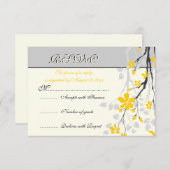 Magnolia bloemen geel, grijs bruiloft RSVP kaart (Voorkant / Achterkant)