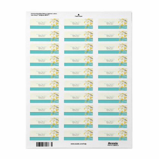 Magnolia bloemen geel turquoise bruiloft label (Full Sheet)