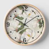 Magnolia Bloemen Ronde Wandklok (Voorkant)