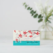 Magnolia bloemen rood turquoise blauw bloemig visitekaartje (Staand voorkant)