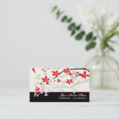 Magnolia bloemen rood zwart bloemig visitekaartje (Staand voorkant)