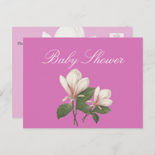   magnolia bloemen roze baby shower uitnodiging briefkaart (Voorkant / Achterkant)