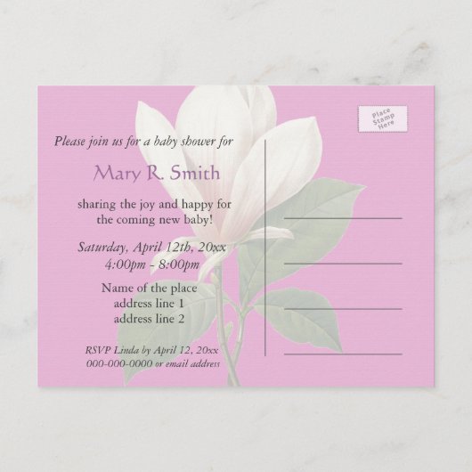   magnolia bloemen roze baby shower uitnodiging briefkaart (Achterkant)