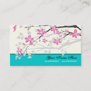 Magnolia bloemen roze, turquoise bloemen visitekaartje