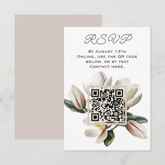 Magnolia Bloemen RSVP QR code Informatiekaartje (Voorkant / Achterkant)