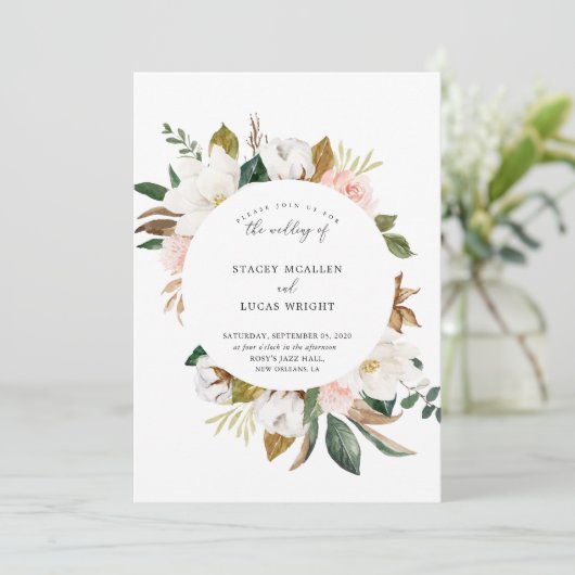 Magnolia Bloemen Uitnodigingen (Staand voorkant)