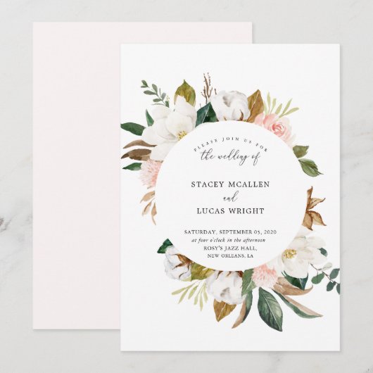 Magnolia Bloemen Uitnodigingen (Voorkant / Achterkant)