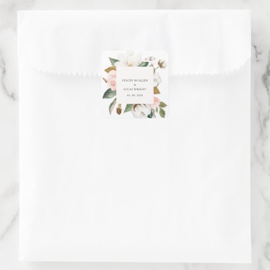 Magnolia Bloemen Vierkante Sticker (Tas)