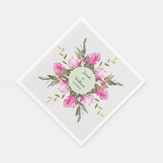 Magnolia Bloemen Waterverf Papier Servet (Hoek)