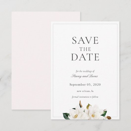 Magnolia Bloemenaquarel Save The Date (Voorkant / Achterkant)