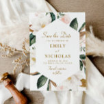 Magnolia bloemenbruiloft bewaar de datumkaart save the date<br><div class="desc">Bloemen geometrisch ontwerp met witte magnolia waterverf handgeschilderde bloemen. De kleur en de tekstdetails kunnen worden gepersonaliseerd.</div>