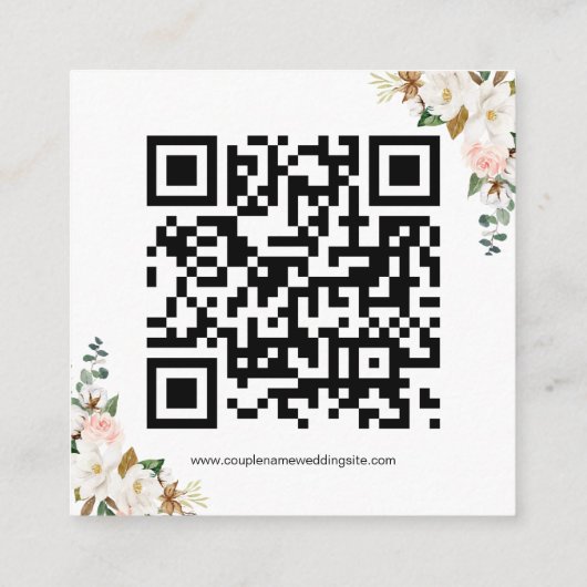 Magnolia bloemenschrift QR code bruiloft RSVP Kaar Informatiekaartje (Achterkant)