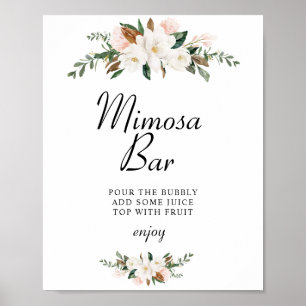 Magnolia bloemige bruidsshower mimosa bar bord poster