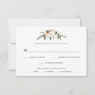 magnolia bloemige maaltijdkeuze RSVP kaart