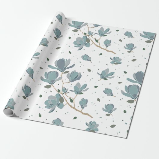 Magnolia bloempatroon cadeaupapier (Uitgerold)