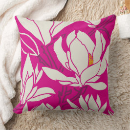 Magnolia bloempatroon in fuchsia kussen