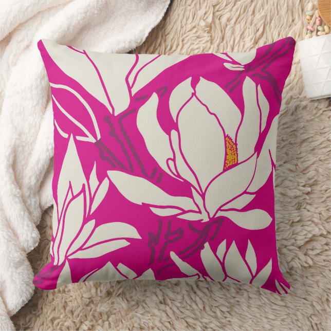 Magnolia bloempatroon in fuchsia kussen (Deken)
