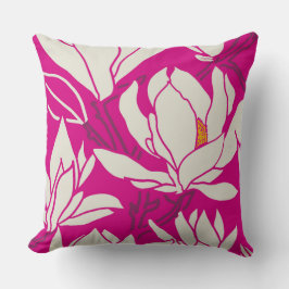 Magnolia bloempatroon in fuchsia kussen