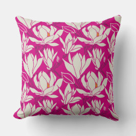 Magnolia bloempatroon in fuchsia kussen