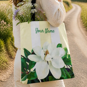 Magnolia Bloesem Gepersonaliseerde Gele & Witte Tote Bag