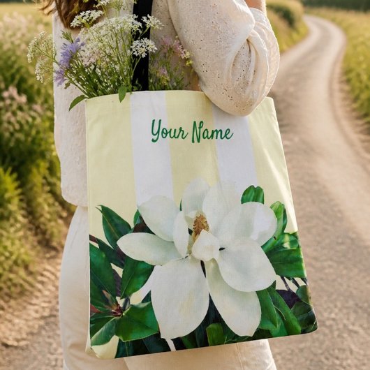 Magnolia Bloesem | Gepersonaliseerde Gele & Witte Tote Bag