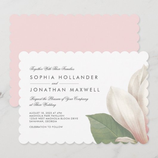 Magnolia Bloesem Uitnodiging (Voorkant / Achterkant)