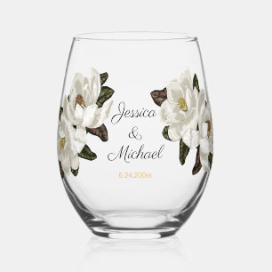 Magnolia bloesems bruiloft wijnglas zonder voet
