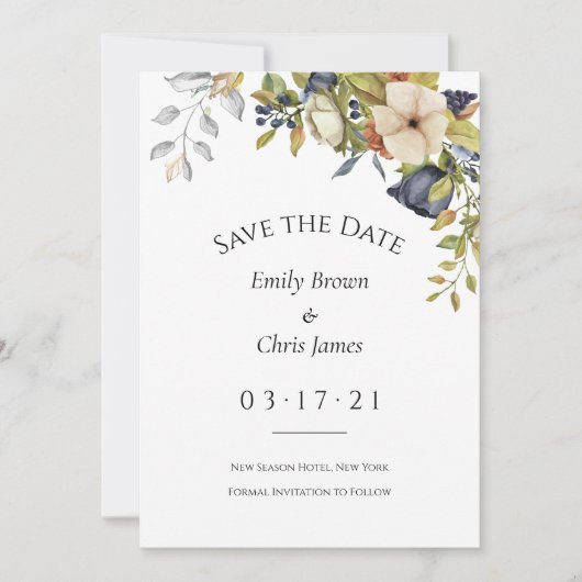 Magnolia Bloesems | Elegante Paarse Bloemige Groen Save The Date (Voorkant)