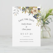 Magnolia Bloesems | Elegante Paarse Bloemige Groen Save The Date (Staand voorkant)