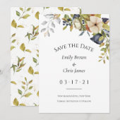 Magnolia Bloesems | Elegante Paarse Bloemige Groen Save The Date (Voorkant / Achterkant)