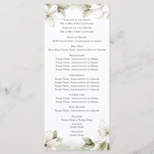 Magnolia bloesems lente bruiloft programma programmakaart (Achterkant)