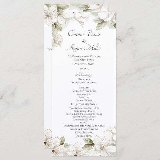 Magnolia bloesems lente bruiloft programma programmakaart (Voorkant / Achterkant)