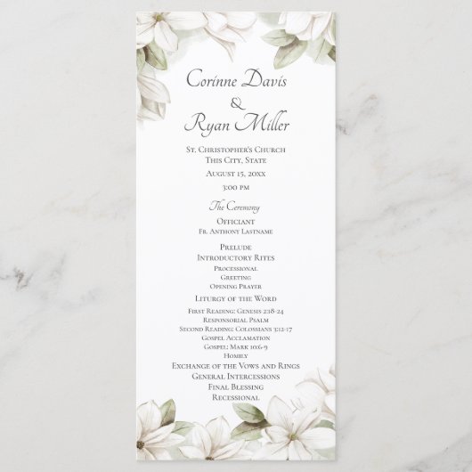 Magnolia bloesems lente bruiloft programma programmakaart (Voorkant)