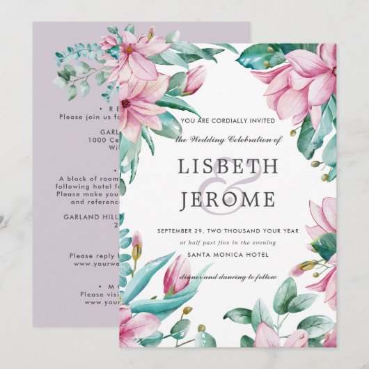 Magnolia Bloom | Alles in één botanisch huwelijk Kaart (Voorkant / Achterkant)