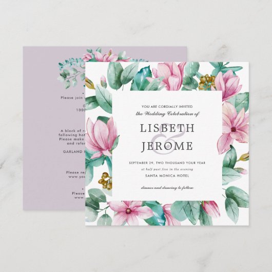 Magnolia Bloom | Alles in één botanisch huwelijk Kaart (Voorkant / Achterkant)