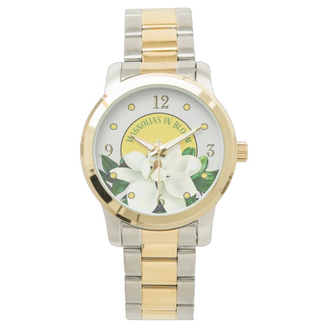 Magnolia Bloom | Elegant Two-Toned Women's Horloge (Voorkant)
