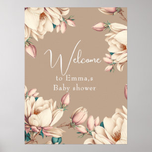 Magnolia bloom floral baby shower poster