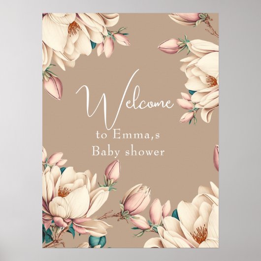 Magnolia bloom floral baby shower poster (Voorkant)