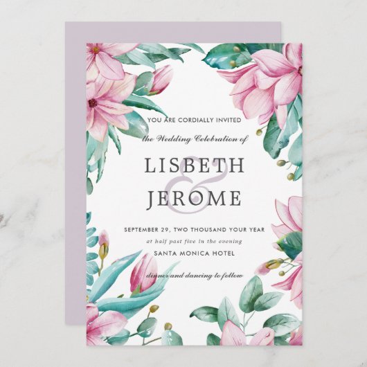 Magnolia Bloom | Floral Botanical Wedding Kaart (Voorkant / Achterkant)
