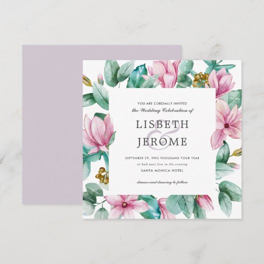 Magnolia Bloom | Floral Botanical Wedding Kaart (Voorkant / Achterkant)