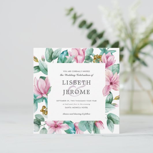 Magnolia Bloom | Floral Botanical Wedding Kaart (Staand voorkant)