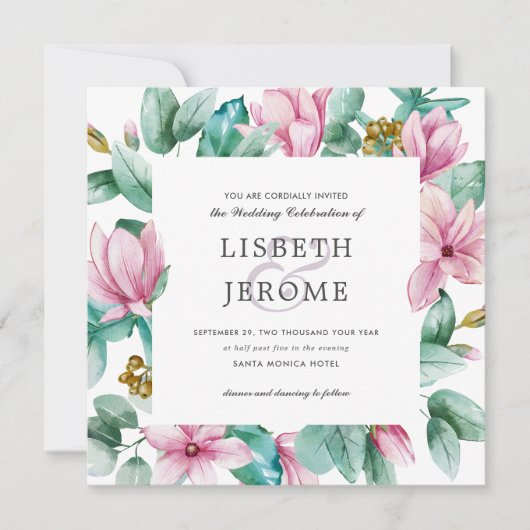 Magnolia Bloom | Floral Botanical Wedding Kaart (Voorkant)