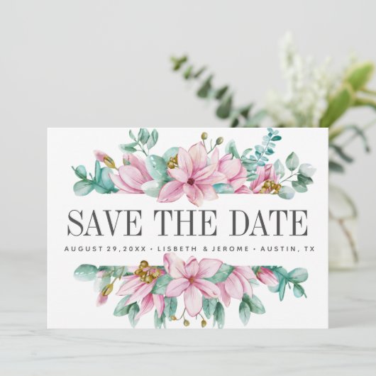 Magnolia Bloom Floral WEDDING Photo save the date (Staand voorkant)