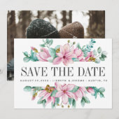 Magnolia Bloom Floral WEDDING Photo save the date (Voorkant / Achterkant)